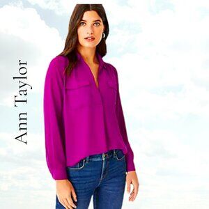 🌸 Ann Taylor Petite Camp Shirt | Fuchsia | Size XLP